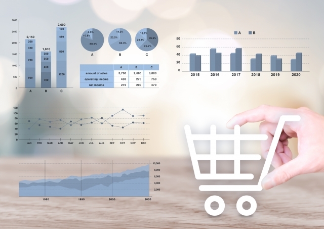 グラフとショッピングカートのアイコン